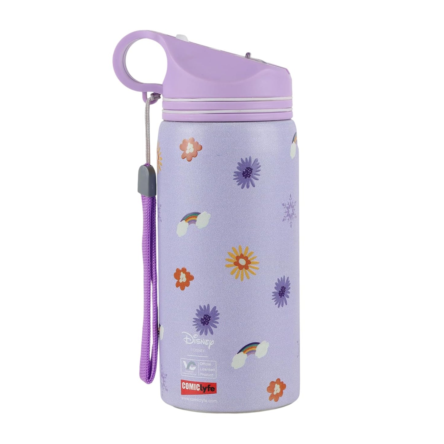 Disney Frozen Stainless Steel Water Bottle for Kids, Leakproof Sipper Bottle with Carry Loop, BPA-Free Metal Water Bottle for School, Travel, Picnic, Sports & Daily Hydration for Girls (Lavender)