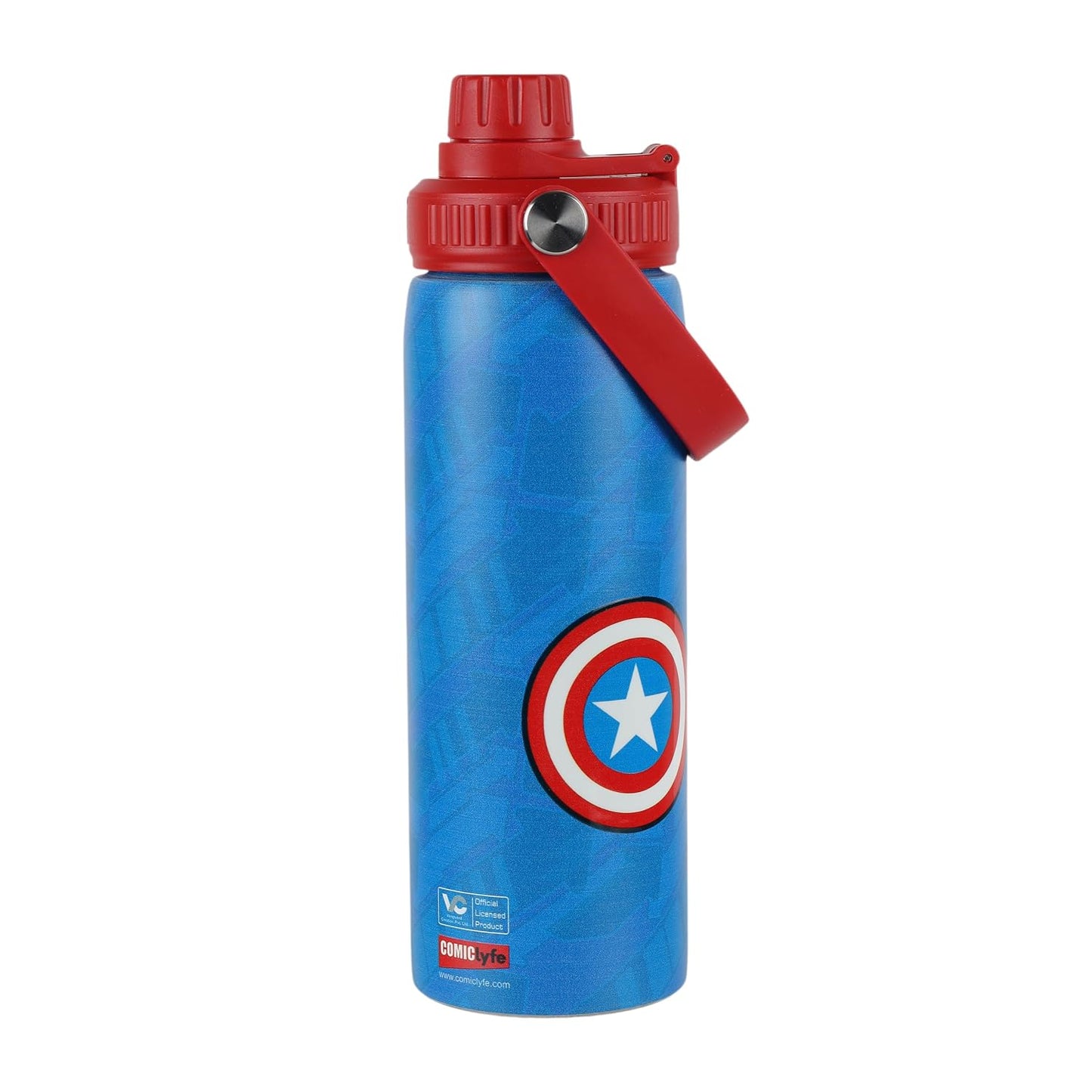 Captain America Stainless Steel Water Bottle for Kids Leakproof Non-Insulated Metal Sipper Bottle with Carry Handle, Marvel Superhero Printed Reusable Water Bottle for School, Travel, 750ml