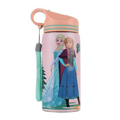 Disney Frozen Stainless Steel Water Bottle for Kids, Leakproof Sipper Bottle with Carry Loop, BPA-Free Metal Water Bottle for School, Travel, Picnic, Sports & Daily Hydration for Girls (Peach Pink)