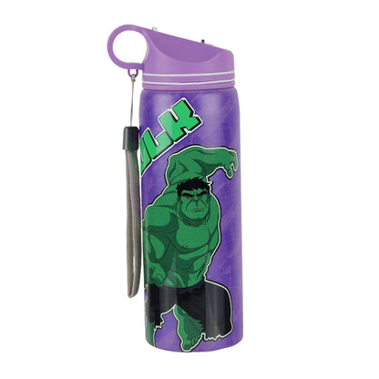 Marvel Hulk Stainless Steel Water Bottle for Kids & Adults, Leakproof Sports Sipper Bottle with Carry Strap, BPA-Free Reusable for School, Office, Travel & Outdoor Use, 700ml