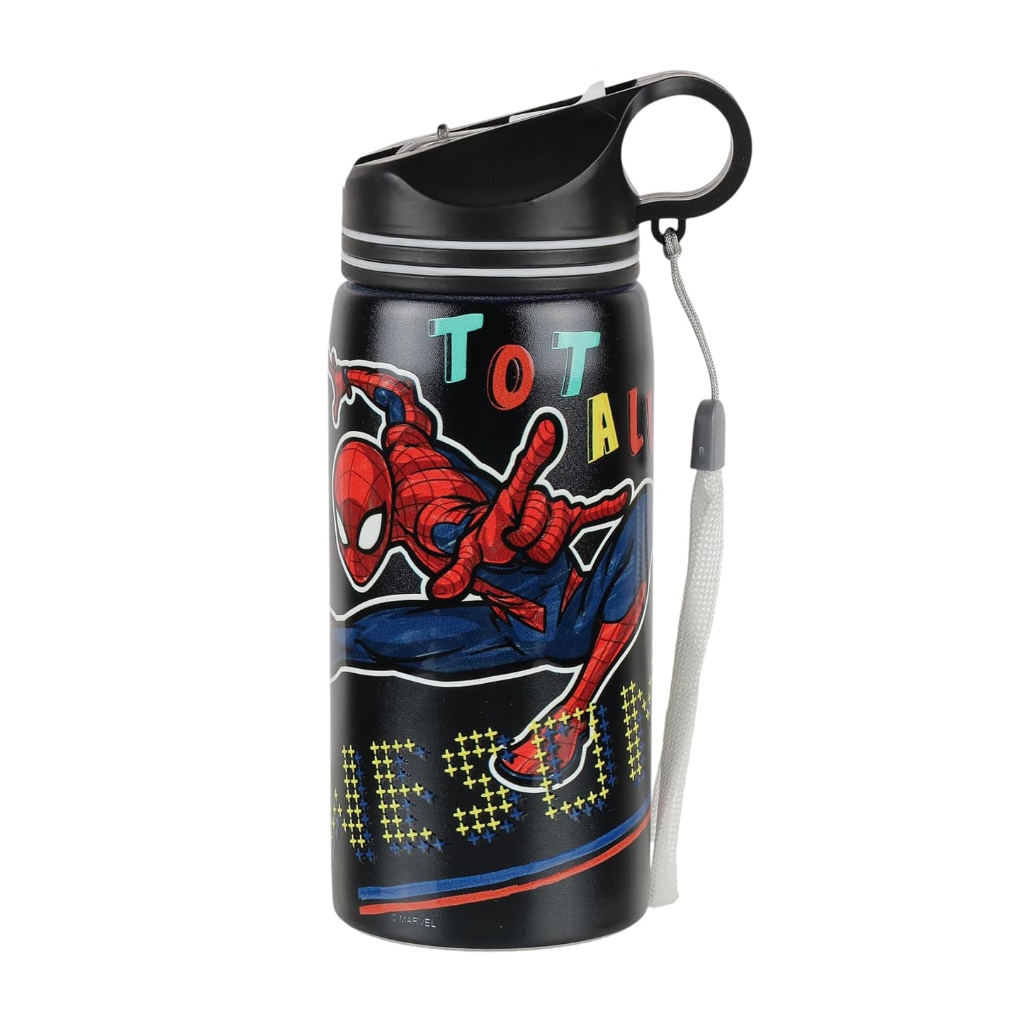 Marvel Spider-Man Stainless Steel Water Bottle for Kids, Non-Insulated Leakproof with Carry Loop, BPA Free School Water Bottle for Boys, Travel, Sports & Outdoor Use, 500ml Capacity
