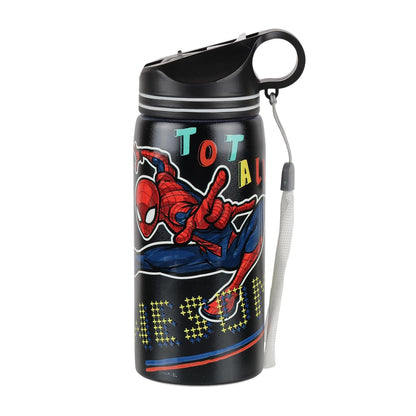 Marvel Spider-Man Stainless Steel Water Bottle for Kids, Non-Insulated Leakproof with Carry Loop, BPA Free School Water Bottle for Boys, Travel, Sports & Outdoor Use, 500ml Capacity