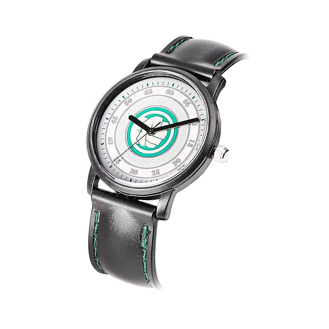 Marvel Hulk Leather Strap Analog Wrist Watch for Men (Black/Green) | AZ353