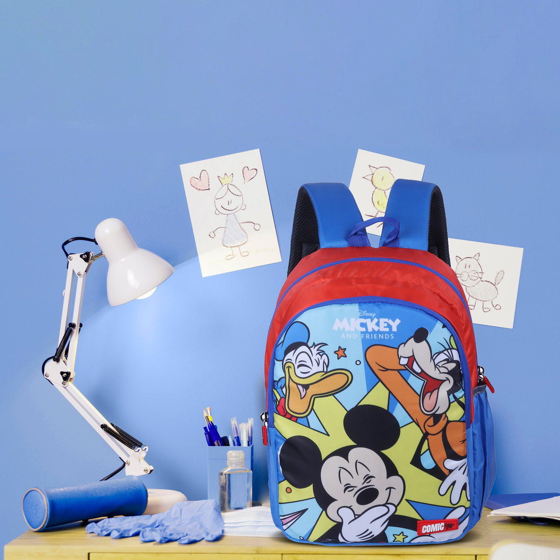 Disney Kids Mickey Mouse and Donald Duck School Bag | Blue & Red | AZ906