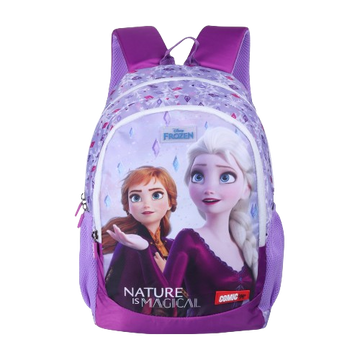 Disney Kids School Bag Soft Plush Backpacks Cartoon Printed Anna & Elsa School Bag for Unisex Kids | Casual Bagpack | PURPLE (5-12 Years) AZ932