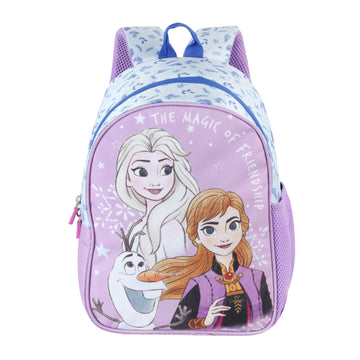 Disney Kids School Bag Soft Plush Backpacks Cartoon Printed Anna & Elsa School Bag for Unisex Kids | Casual Bagpack | PURPLE & BLUE (5-12 Years) AZ930