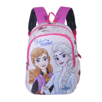 Disney Kids School Bag Soft Plush Backpacks Cartoon Printed Anna & Elsa School Bag for Unisex Kids | Casual Bagpack | PINK (5-12 Years) AZ941