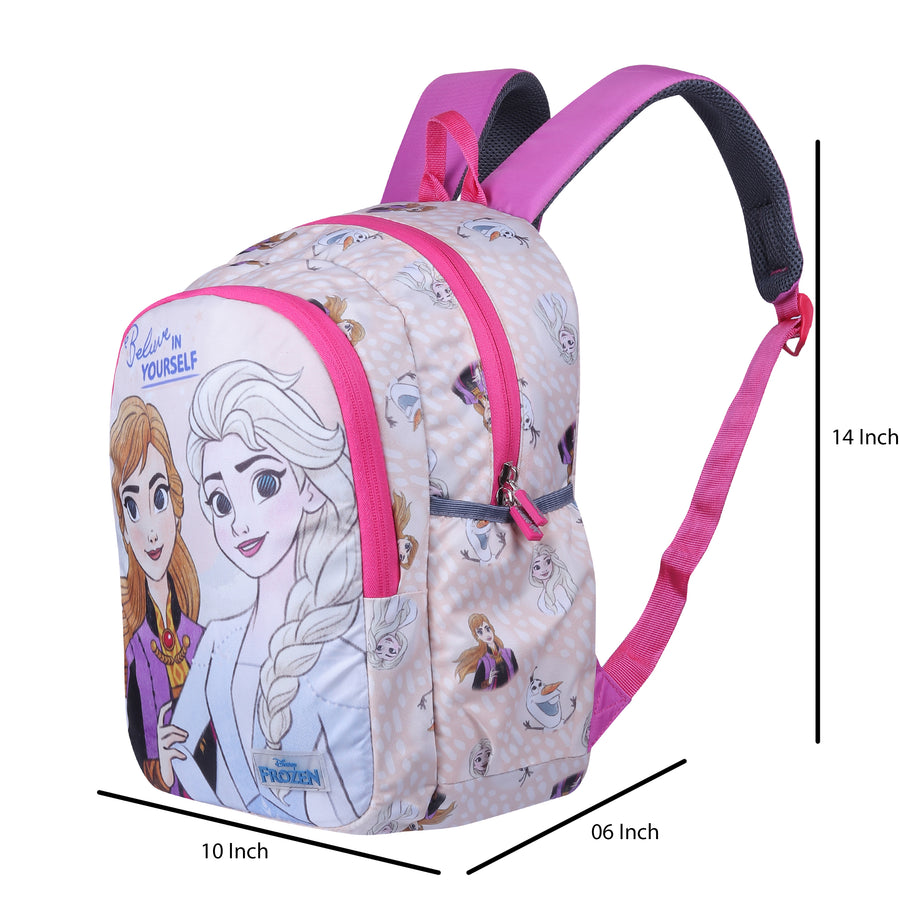 Disney Kids School Bag Soft Plush Backpacks Cartoon Printed Anna & Elsa School Bag for Unisex Kids | Casual Bagpack | PINK (5-12 Years) AZ941