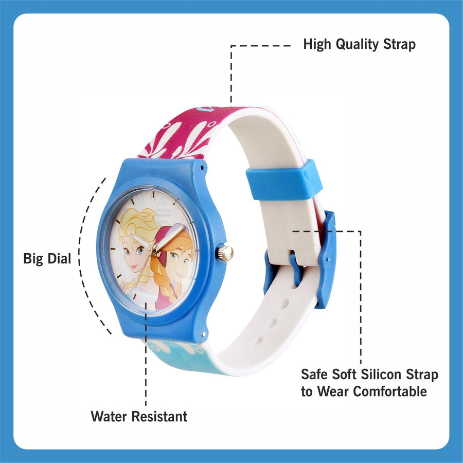 Disney Princess for Kids Round Analogue Wrist Watch - Age 3 to 12 Years (Elsa and Anna Blue)-AZ21