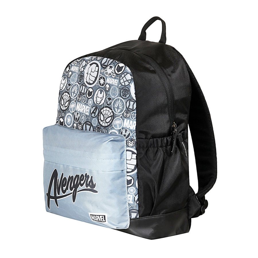 Marvel Avengers Characters Team 17 Inch | 22 Ltrs Casual Backpack With Faux Leather Base |Black & Grey-AZ148