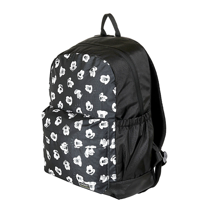 Disney Mickey Mouse Laughing Face Black & White 17 Inch Casual Backpack With Faux Leather Base-AZ112