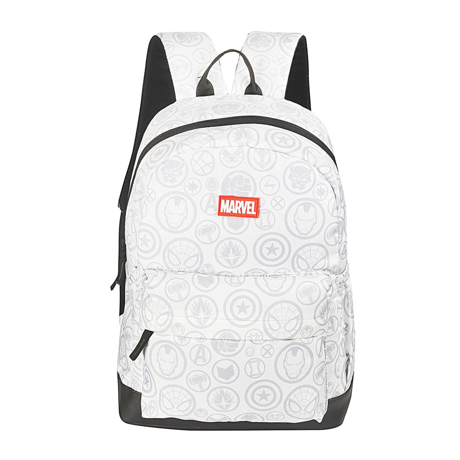 Marvel Avengers 17 Inch | 22 Letters Casual Backpack with Faux Leather Base / White and Grey - Multicolor