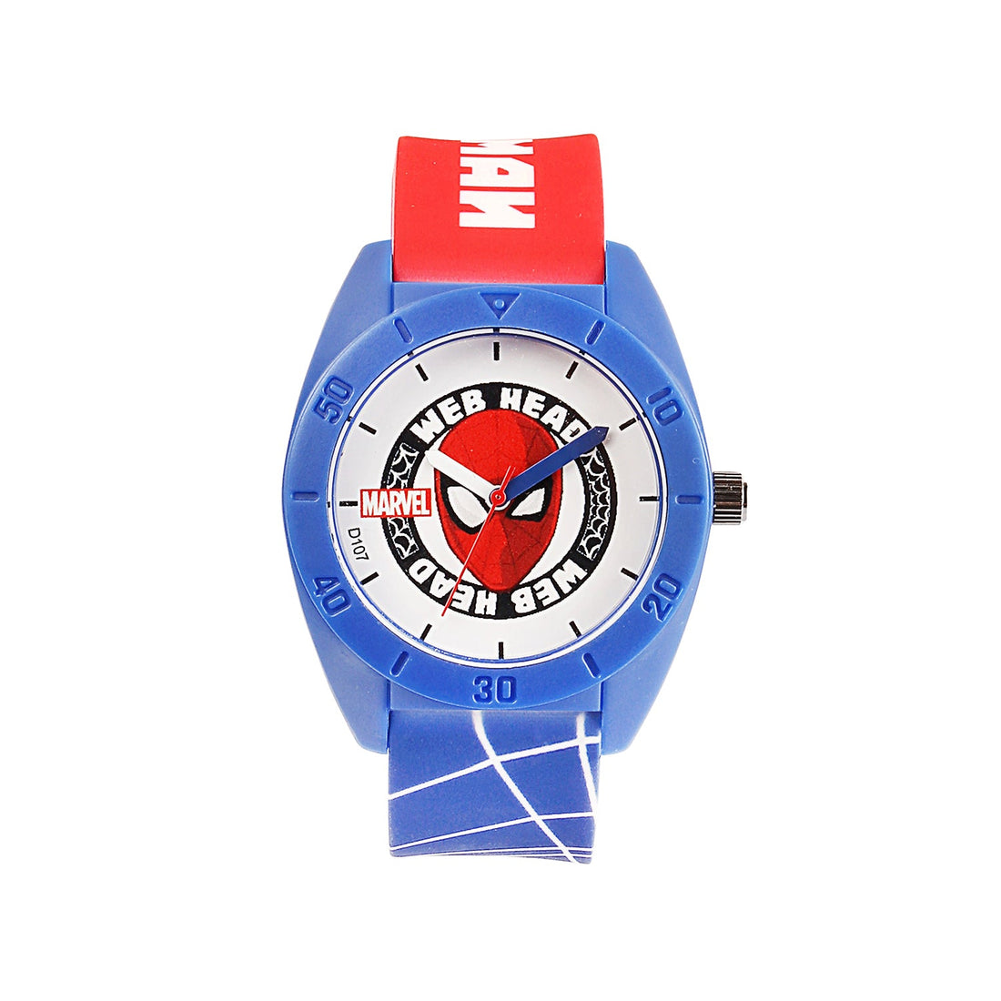 Marvel Wrist Watch for Kids Multicolor Round Analogue Wrist Watch | Birthday Gift for Boys & Girls - Age 3 to 12 Years (Spiderman Blue & White)