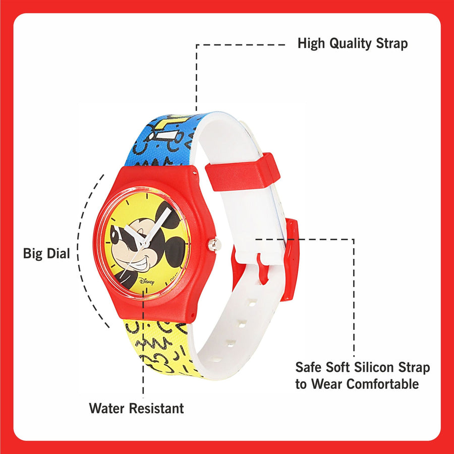 Disney Mickey Mouse Wrist Watch Mickey Red Round Analogue Wrist Watch Multicolor Kids Birthday Gift For Boy Girl Age 3 to 12 Years