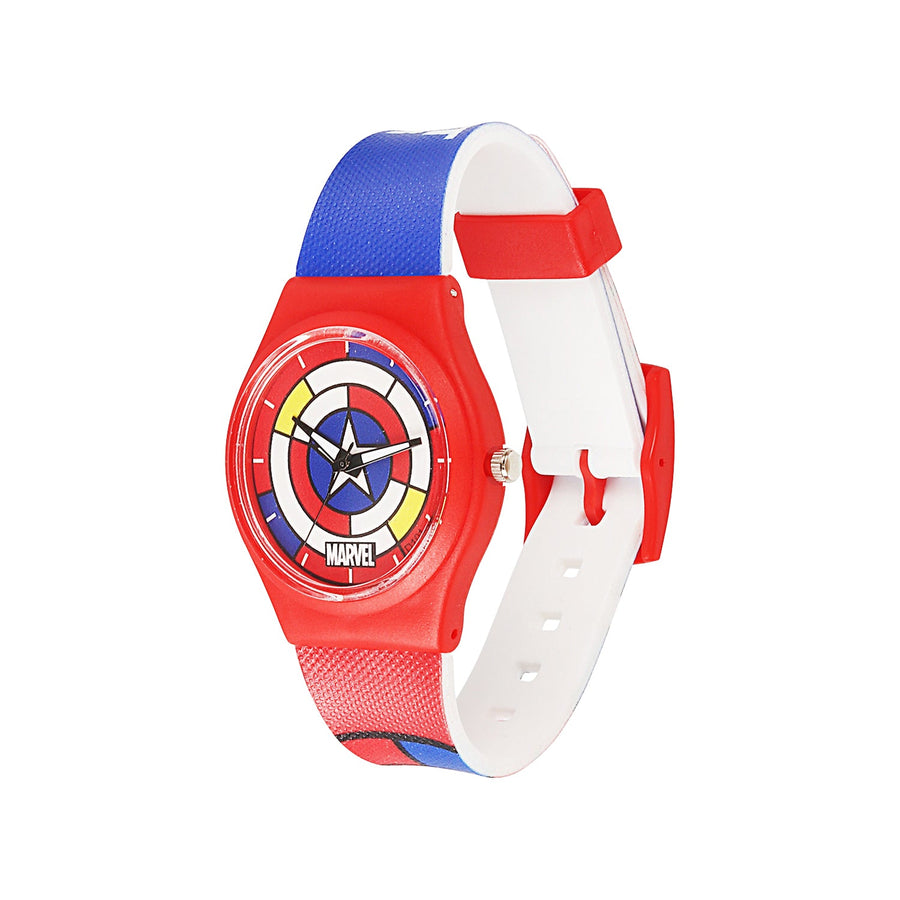 Marvel Wrist Watch for Kids Multicolor Round Analogue Wrist Watch | Birthday Gift for Boys & Girls - Age 3 to 12 Years (Captain America Red)