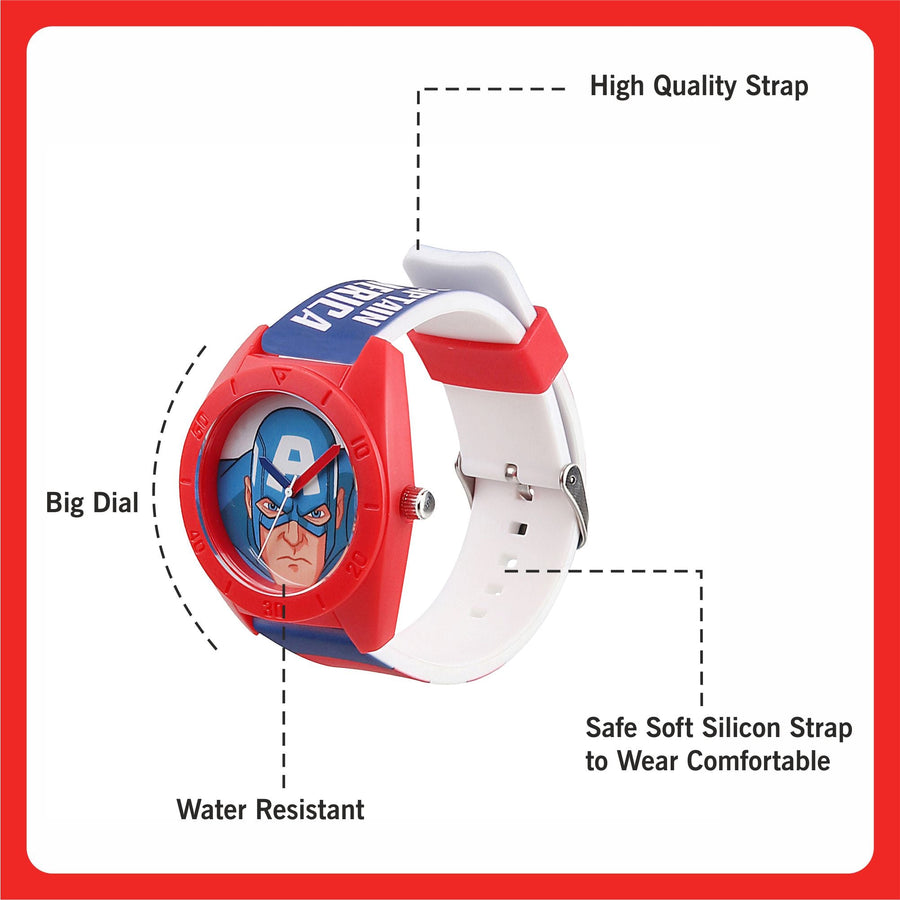 Marvel Captain America Kids Analog Watch - Red and Blue