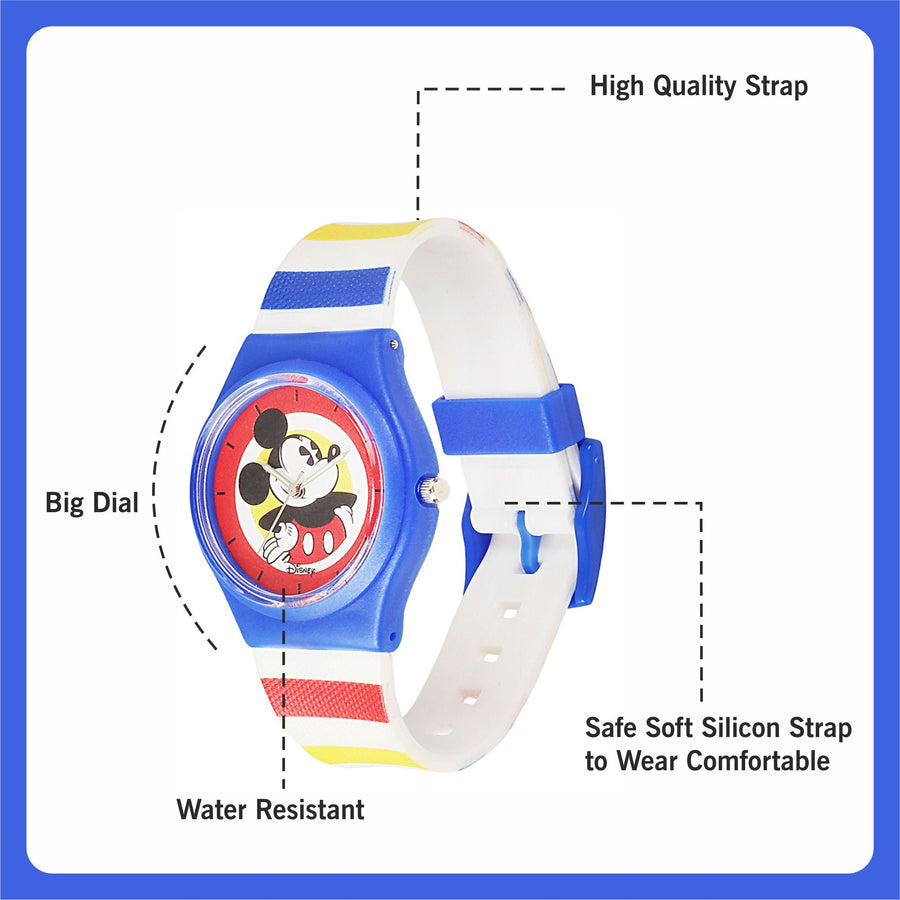 Disney Mickey Mouse Wrist Watch Mickey Red Round Analogue Wrist Watch Multicolor Kids Birthday Gift For Boy Girl Age 3 to 12 Years