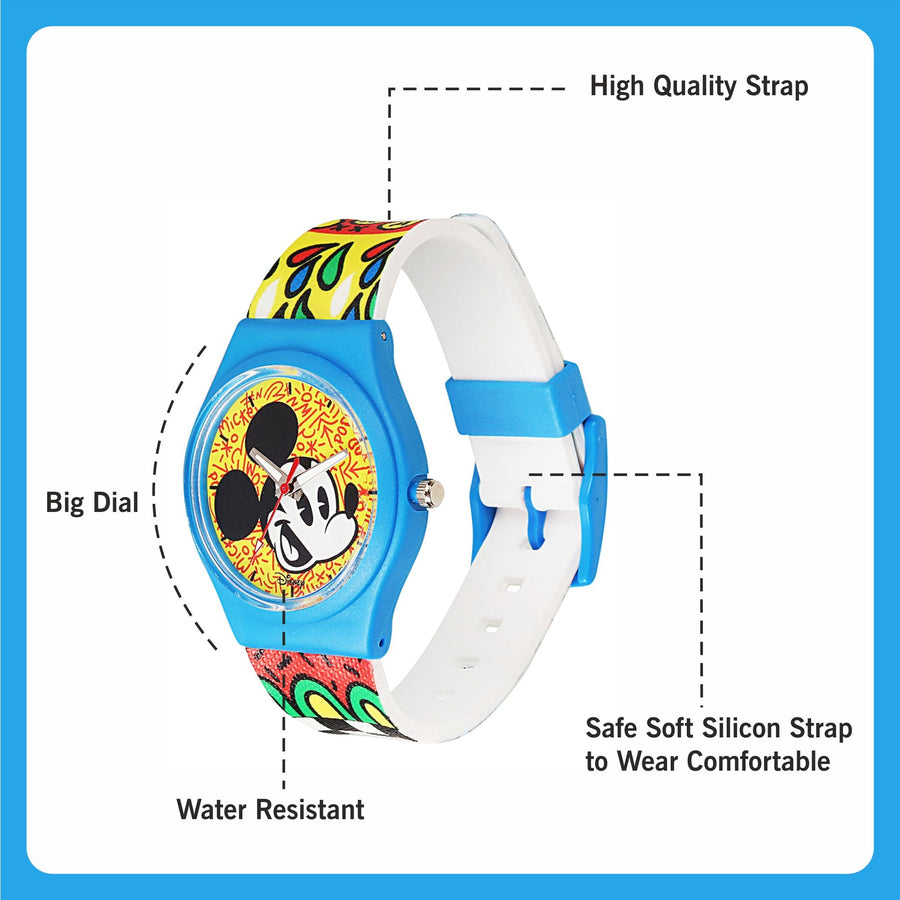 Disney Mickey Mouse Wrist Watch Mickey Red Round Analogue Wrist Watch Multicolor Kids Birthday Gift For Boy Girl Age 3 to 12 Years