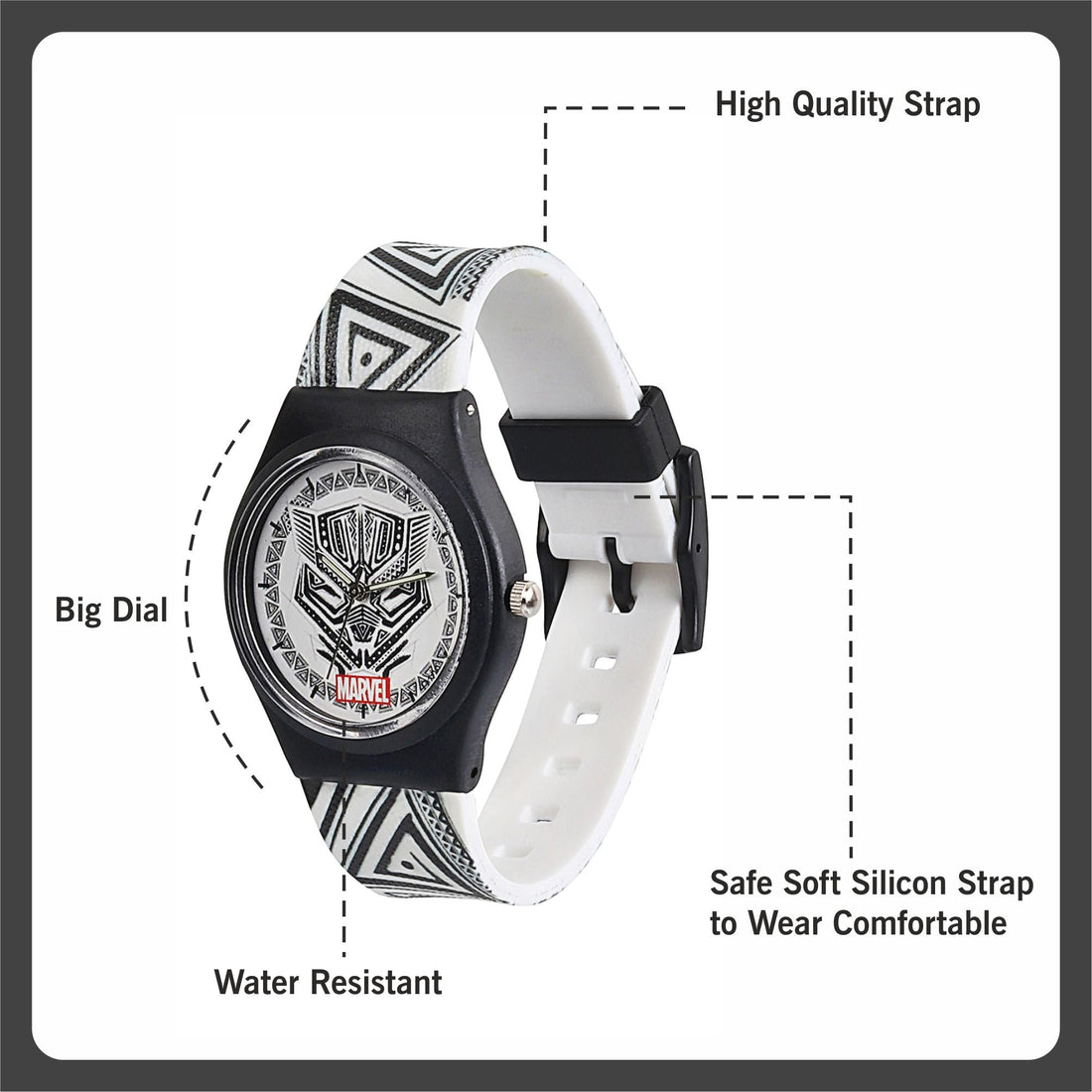 Marvel Comics Wrist Watch for Kids Multicolor Round Analogue Wrist Watch Birthday Gift for Boys & Girls - Age 3 to 12 Years (Black Panther Black)