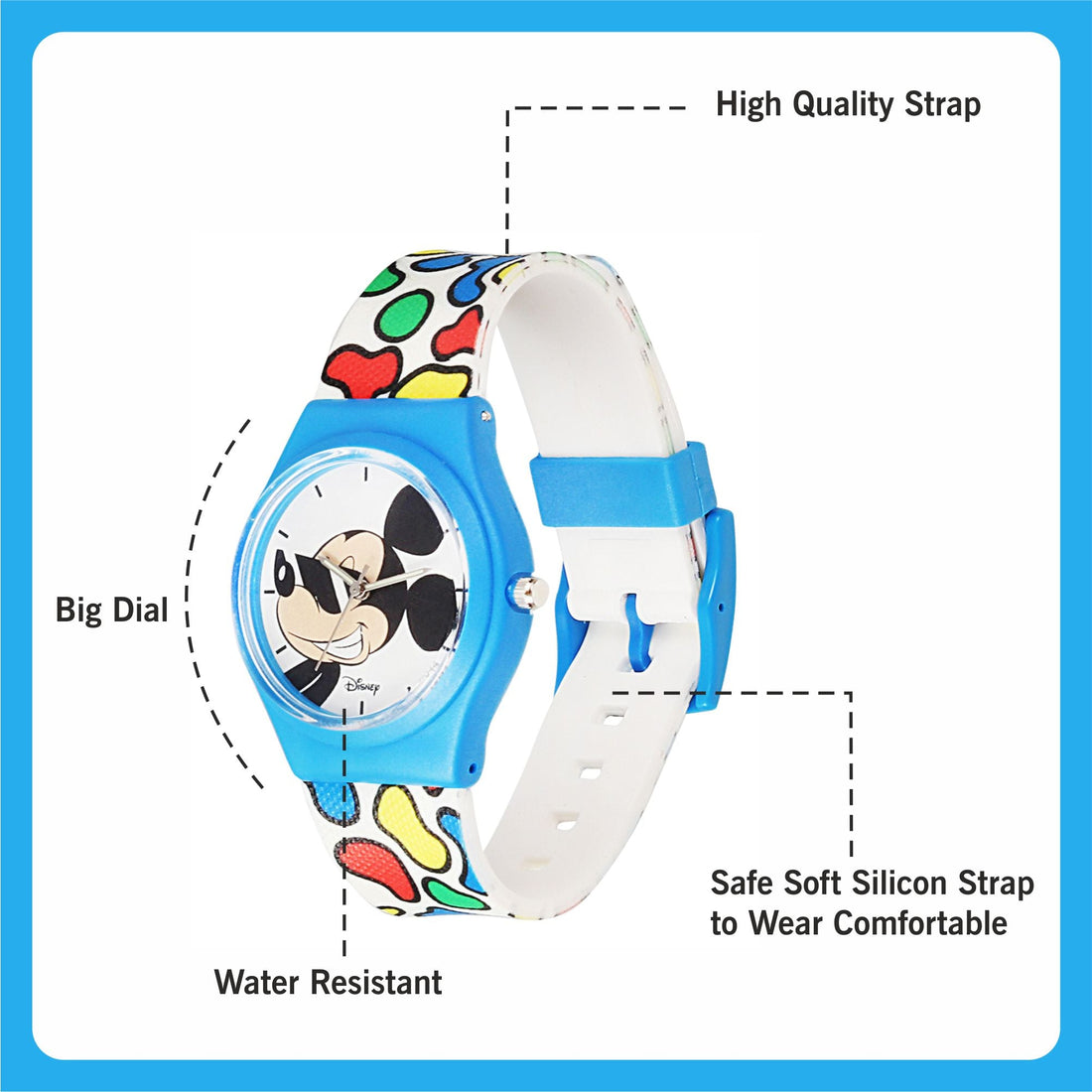 Disney Mickey Mouse Wrist Watch Mickey Red Round Analogue Wrist Watch Multicolor Kids Birthday Gift For Boy Girl Age 3 to 12 Years